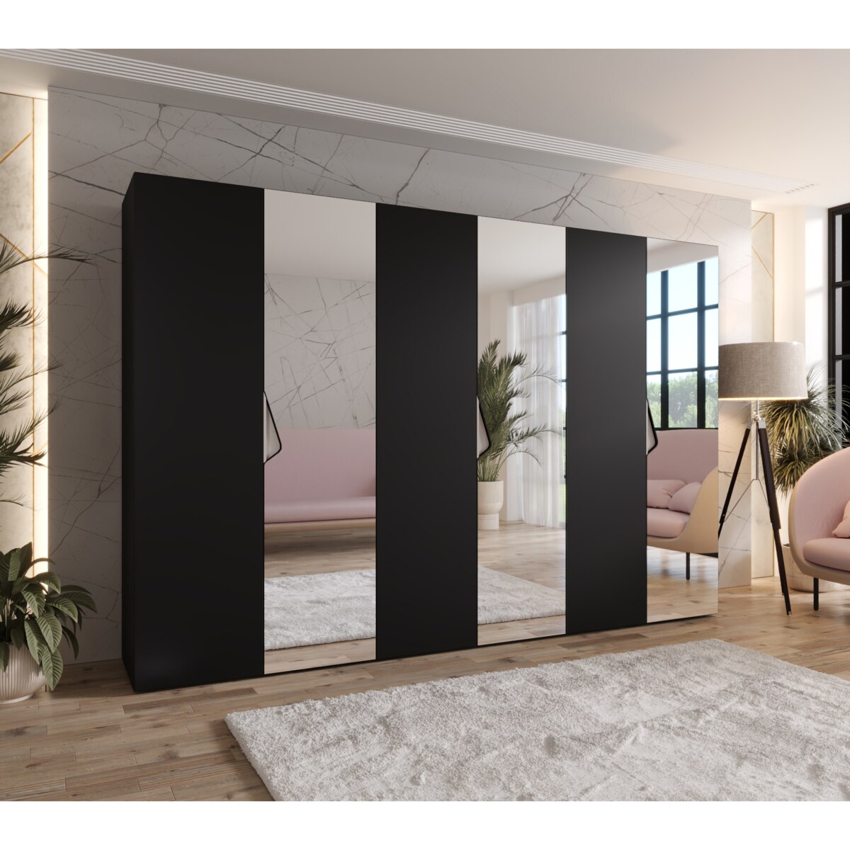 Szafa uchylna z lustrem Sandi 2 300 (3X100) wys 202 cm Czarny + u Kaszmir