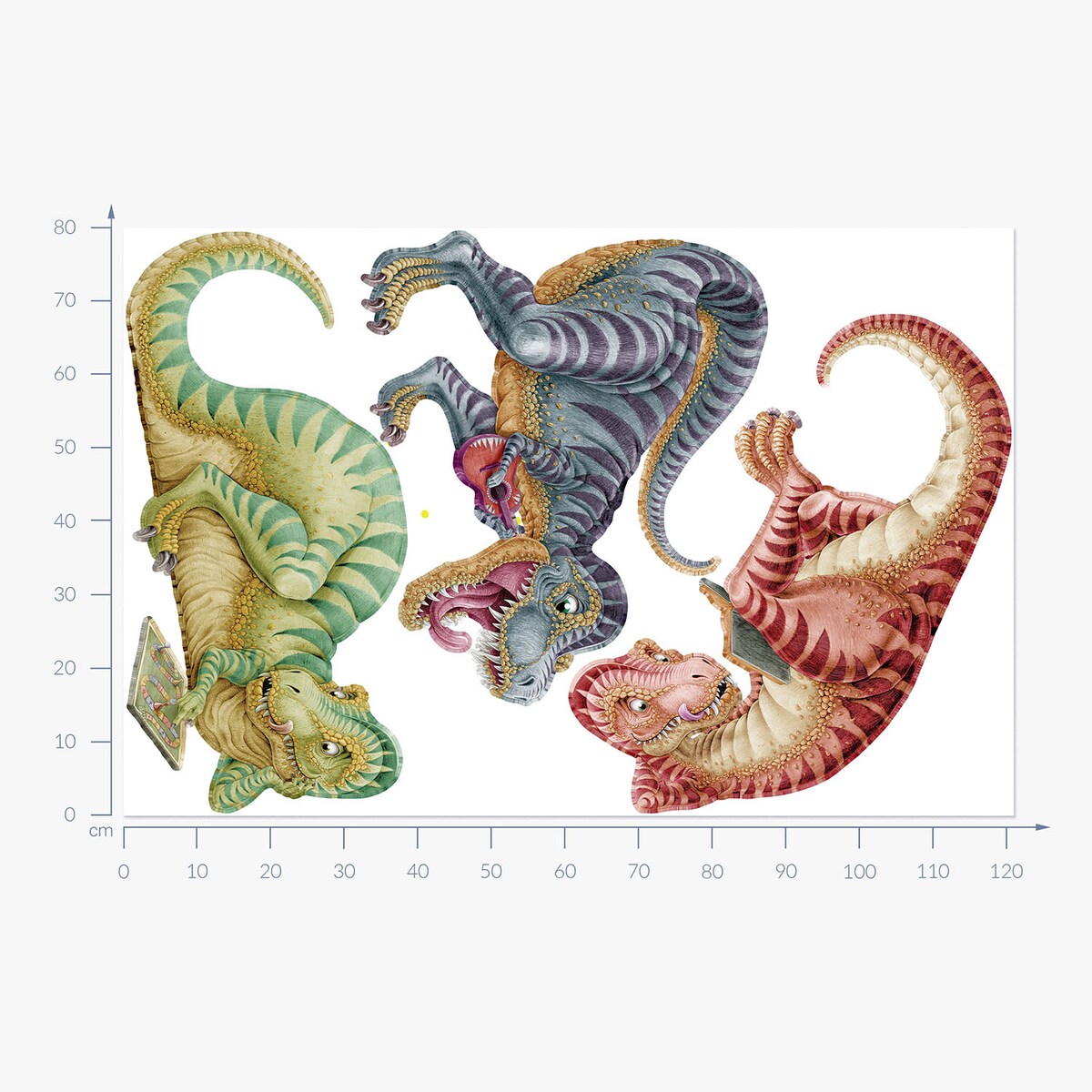 Zestaw naklejek na ścianę, Pastelowe dinozaury, 80cm