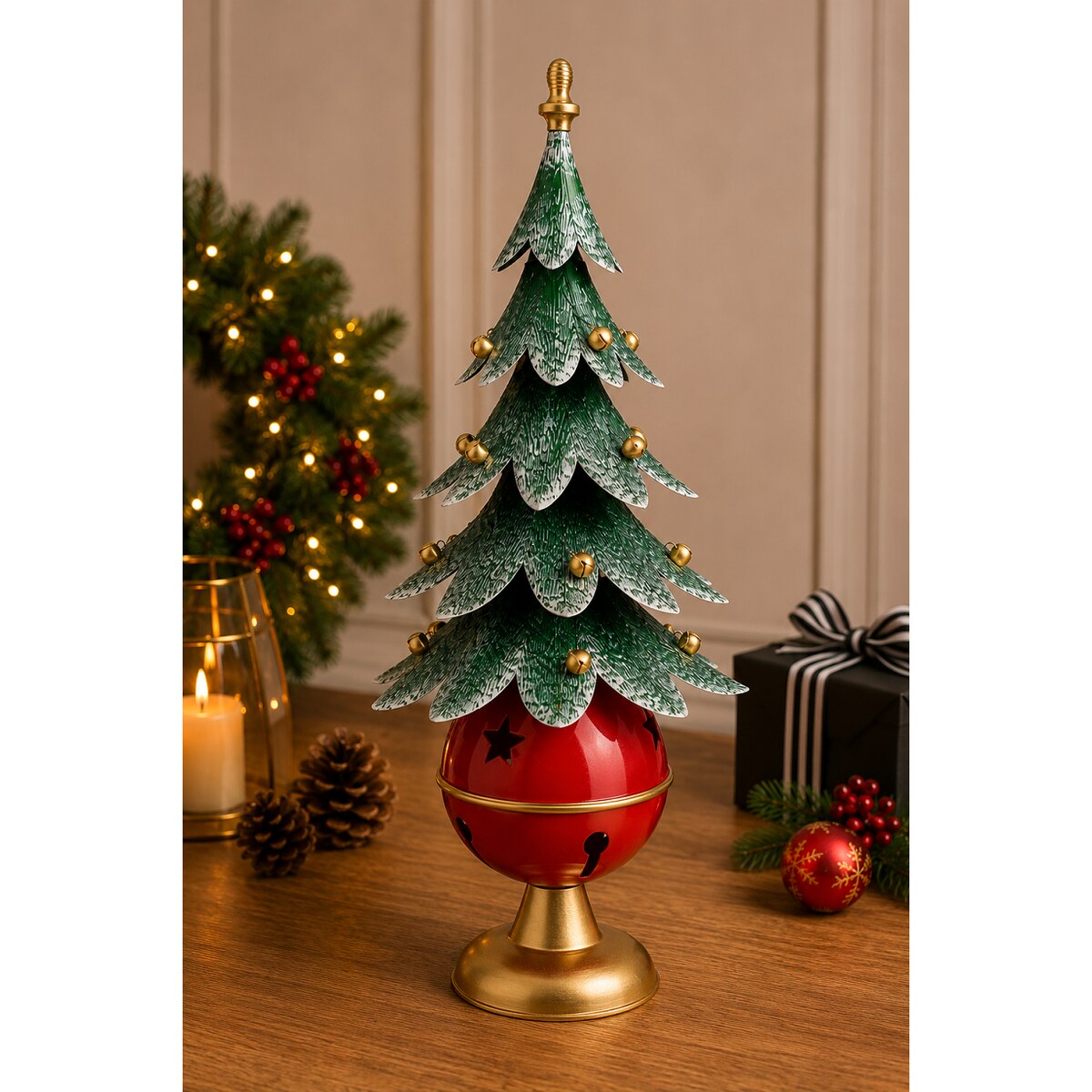 Choinka metalowa na czerwonej bombce 102x40x28,5 cm