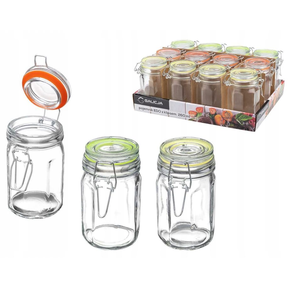 SZKLANY POJEMNIK mały słoik NA KLIPS 12 x 260 ml