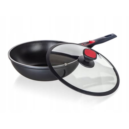 WOK PATELNIA z odpinaną rączką BANQUET pokrywka szklana 30cm aluminium box