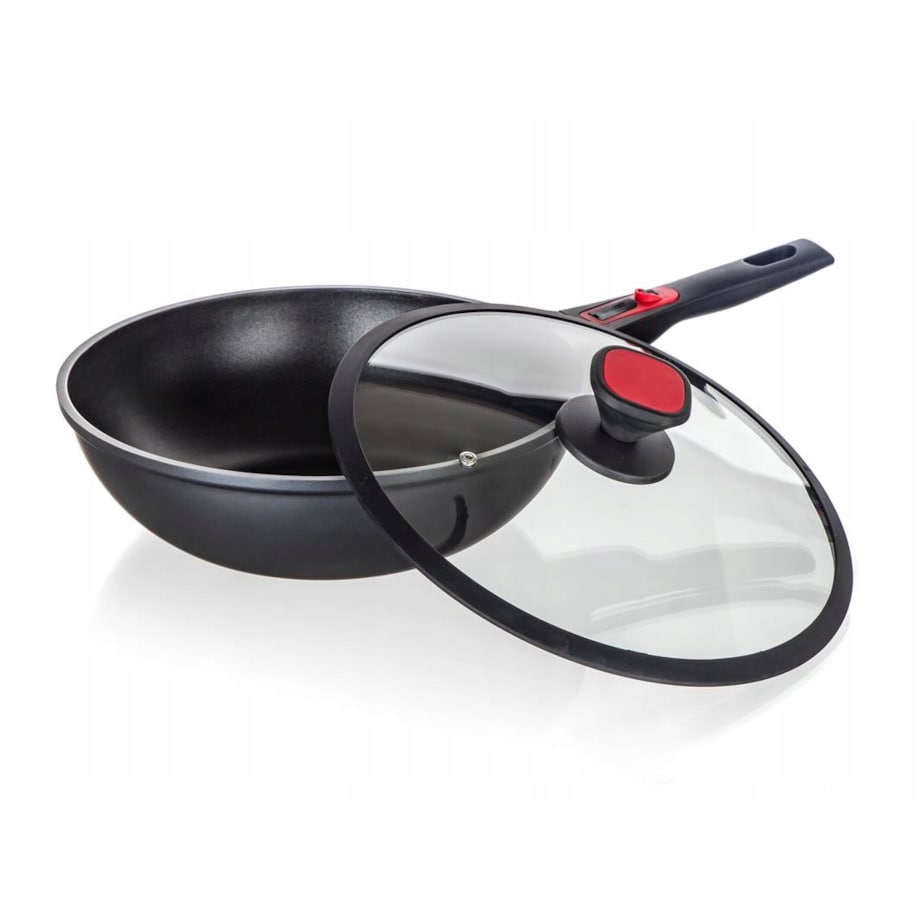 WOK PATELNIA z odpinaną rączką BANQUET pokrywka szklana 30cm aluminium box