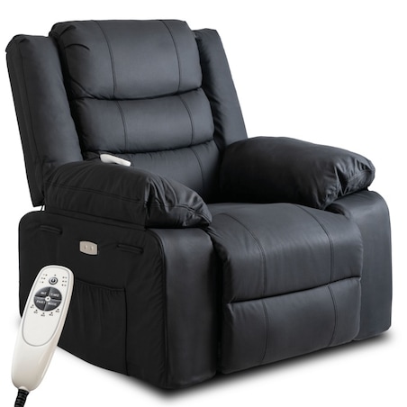 Fotel Masujący Rozkładany Elektryczny Z Podnóżkiem Ekoskóra Czarny JASPER