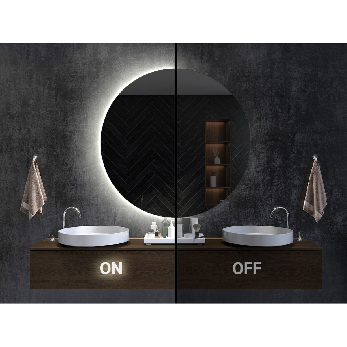 Lustro 100 x 50 cm Półokrągłe światło LED ciepłe