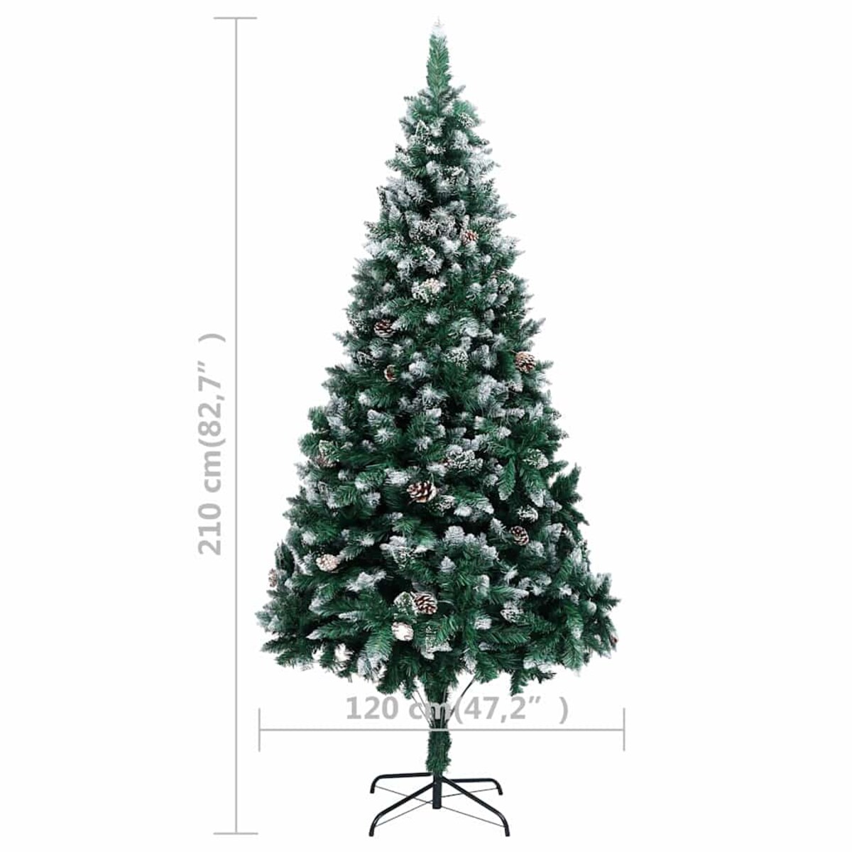 vidaXL Sztuczna choinka z lampkami, bombkami i szyszkami, 210 cm