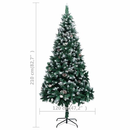 vidaXL Sztuczna choinka z lampkami, bombkami i szyszkami, 210 cm