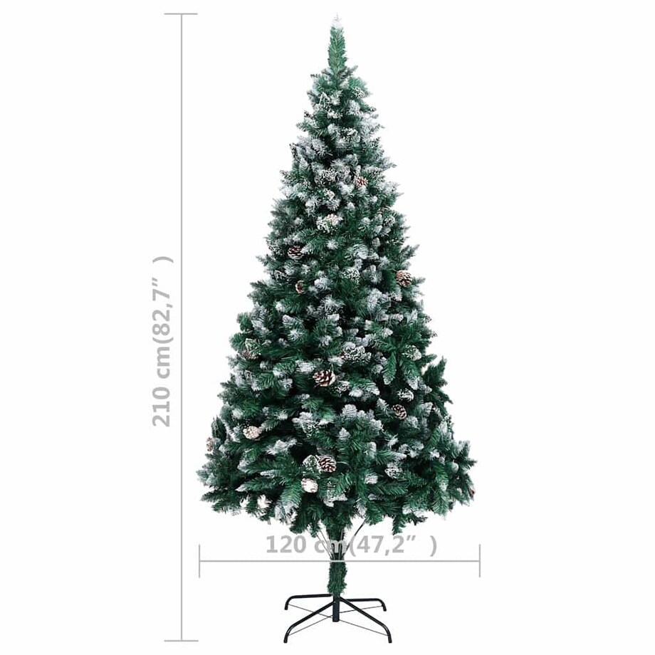 vidaXL Sztuczna choinka z lampkami, bombkami i szyszkami, 210 cm