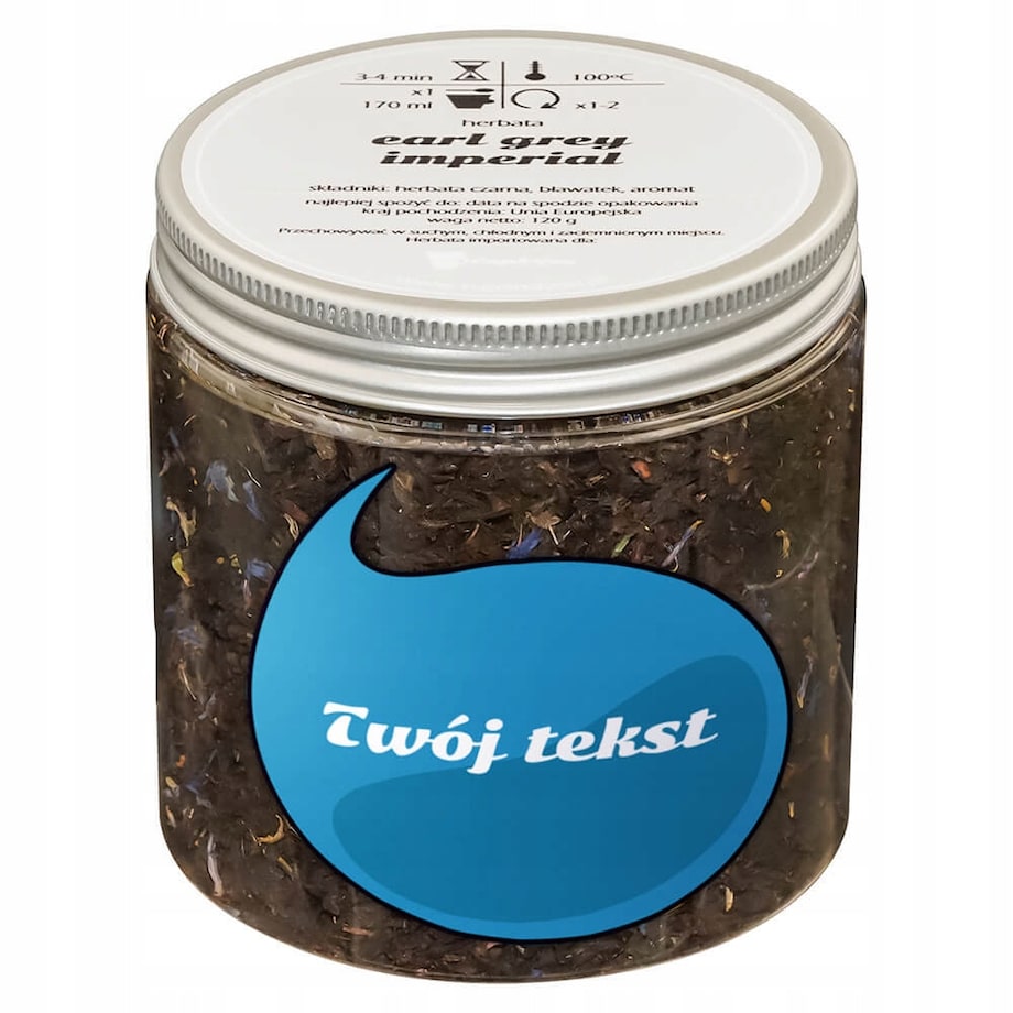 Gotowy zestaw prezentowy personalizowana Herbata Earl Grey Imperial PREMIUM białe opakowanie 120g prezent upominek dla kobiety żony taty brata na imprezę urodziny imieniny