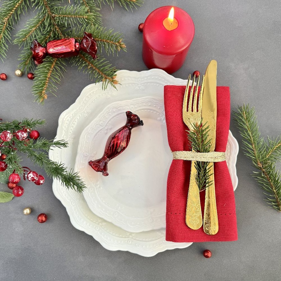 VILLA ITALIA Bombka szklana CUKIEREK red 9 cm