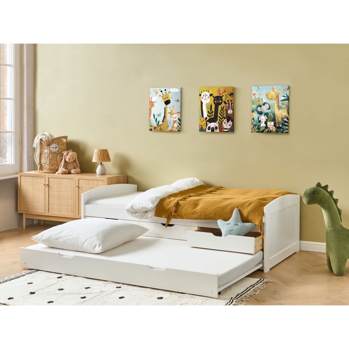 Łóżko wysuwane drewniane 90 x 200 cm białe PETIVILLE