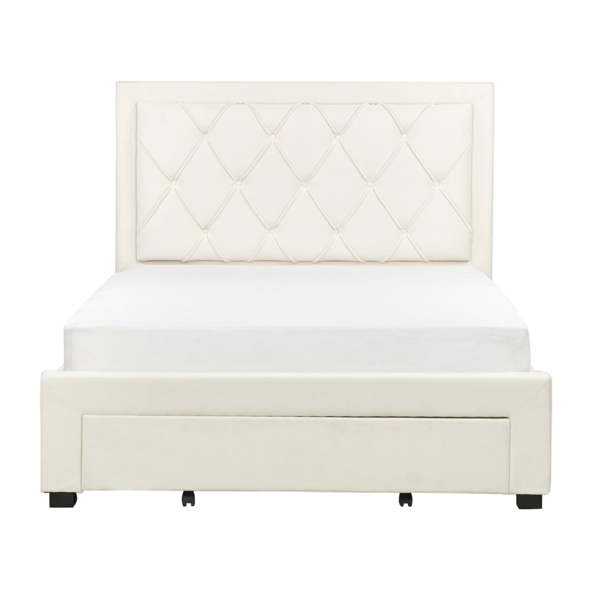 Łóżko z szufladami welurowe 140 x 200 cm kremowe LIEVIN