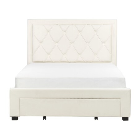 Łóżko z szufladami welurowe 140 x 200 cm kremowe LIEVIN