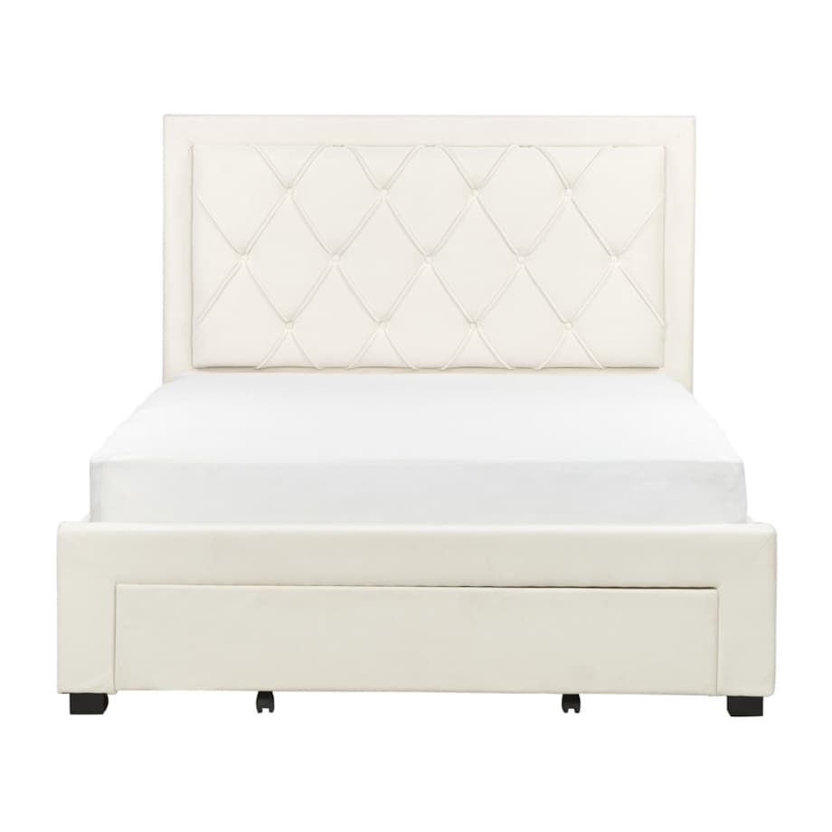 Łóżko z szufladami welurowe 140 x 200 cm kremowe LIEVIN