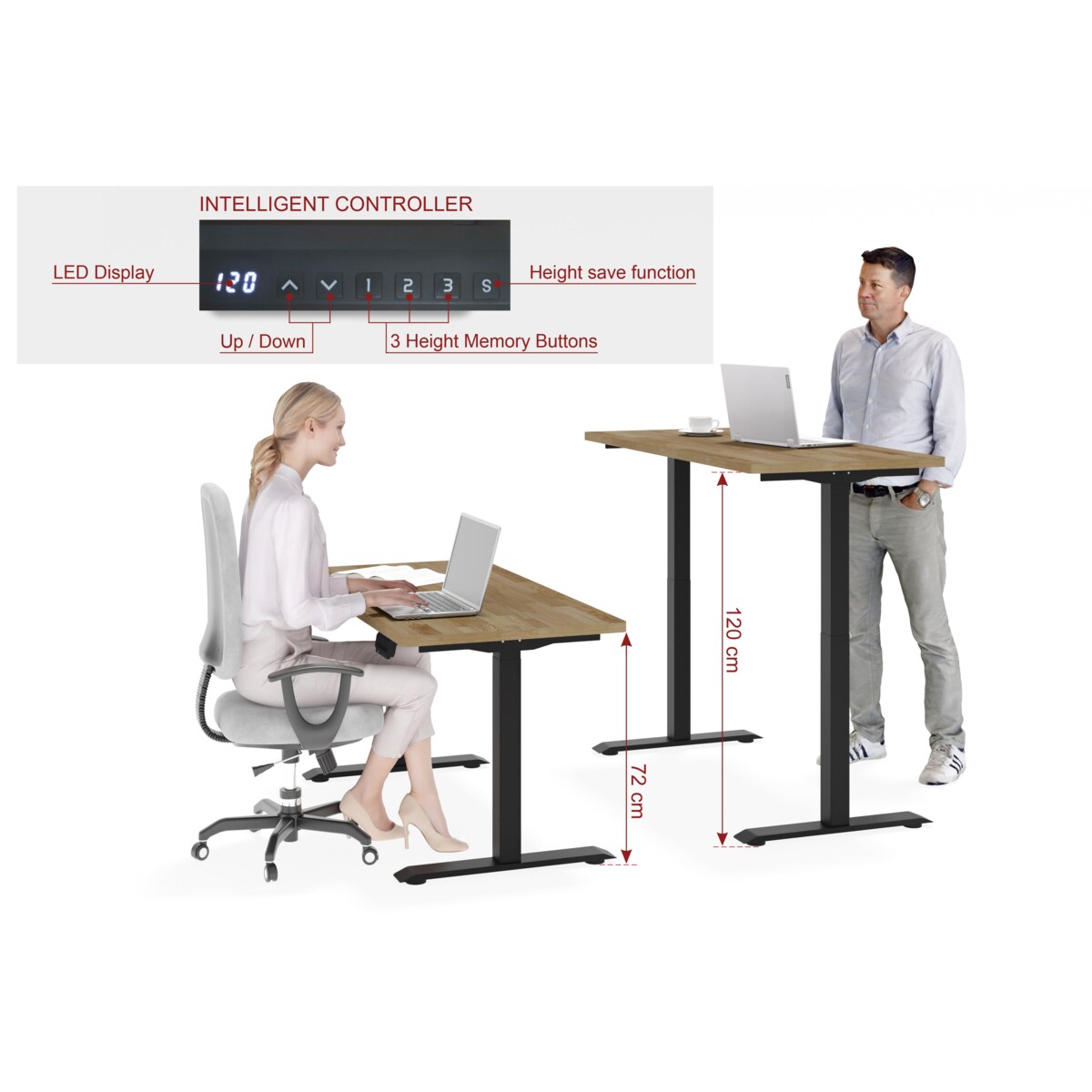 Biurko elektryczne z regulacją BIMotion 2S 140x70 czarny/dąb