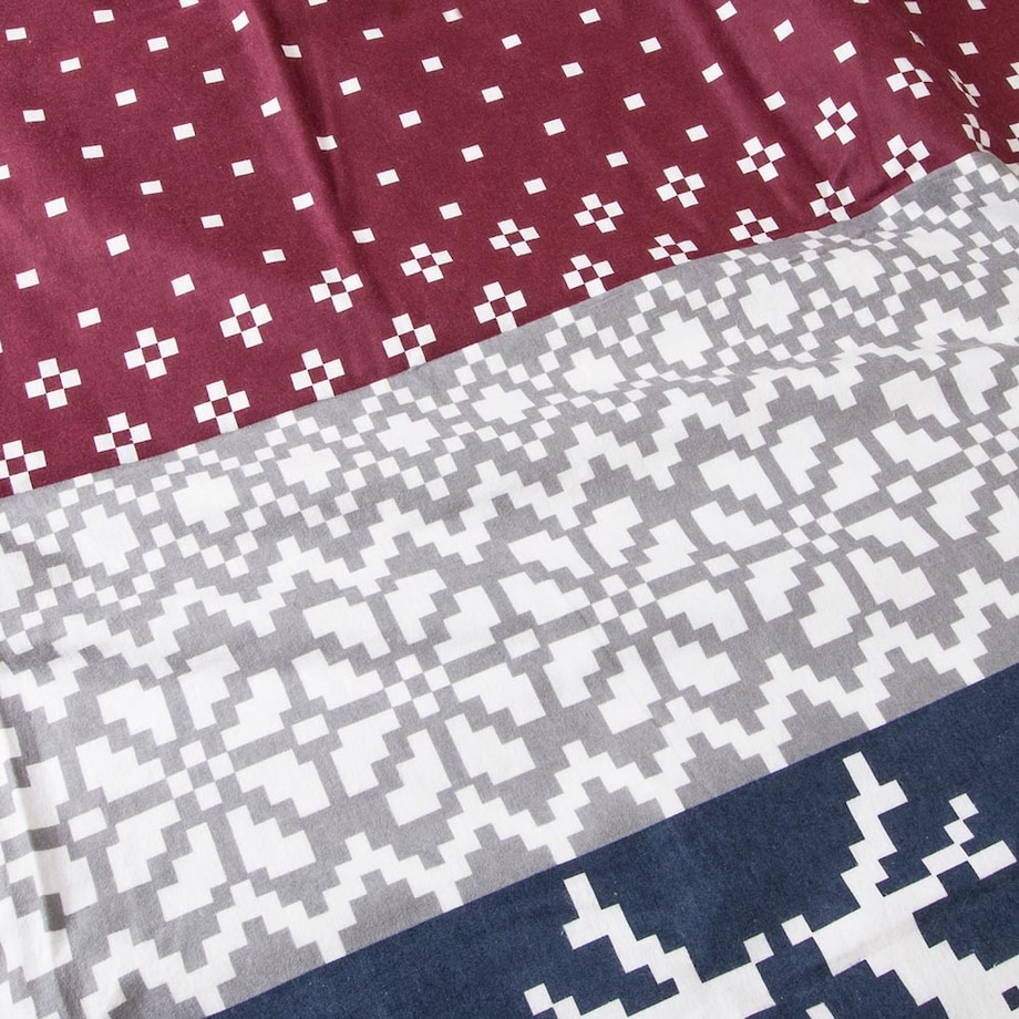 Pościel flanelowa 160x200 Arvena bordowa w renifery i kratkę, Flanelove