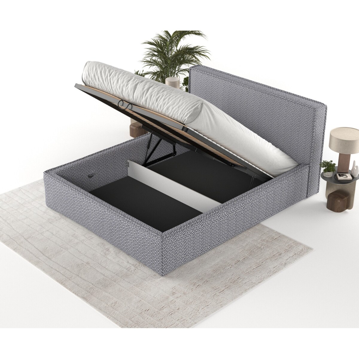 Łóżko kontynentalne SATO 120x200 z pojemnikiem, Granatowy, tkanina Good Morning P 79