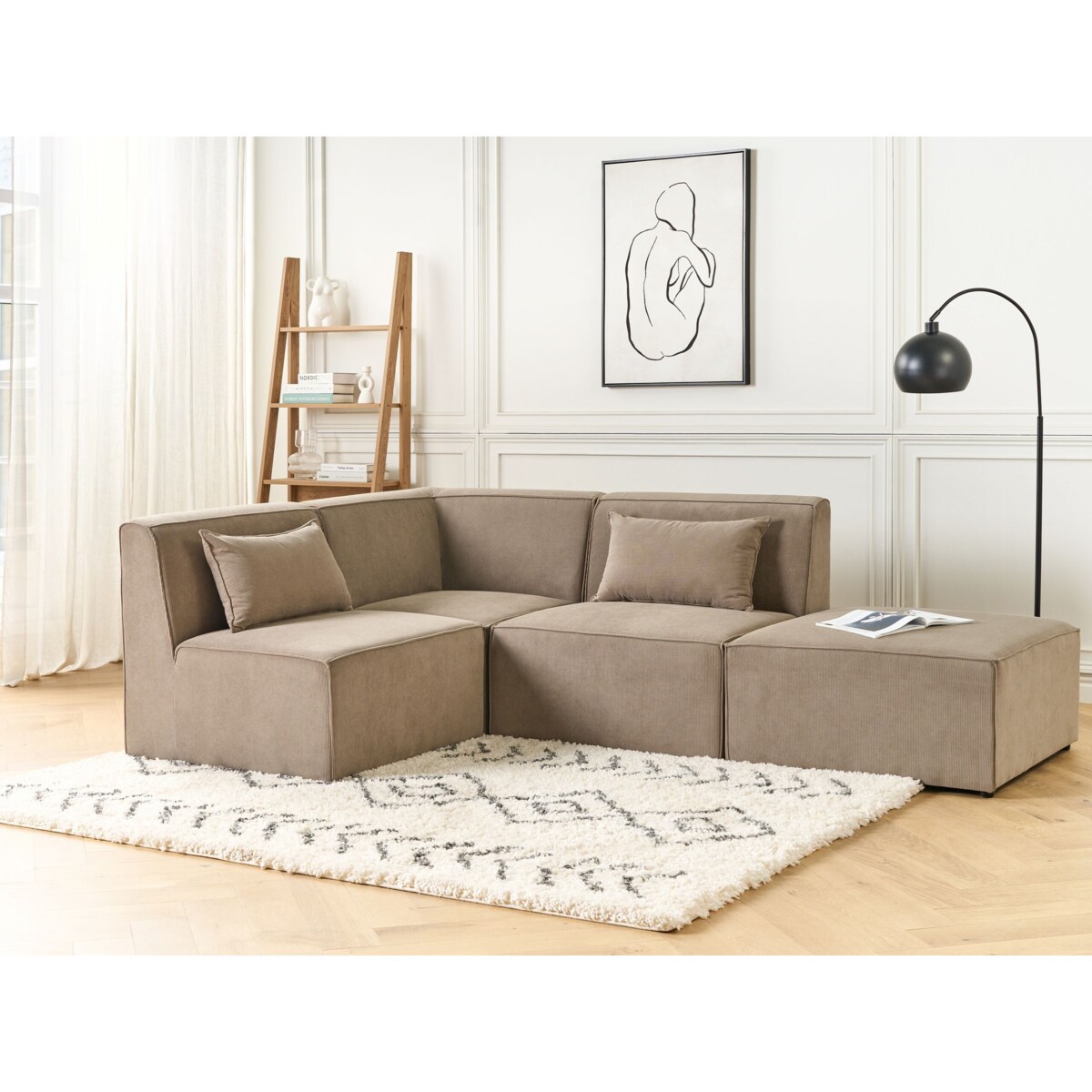 Moduł narożny sztruksowy beżowoszary LEMVIG