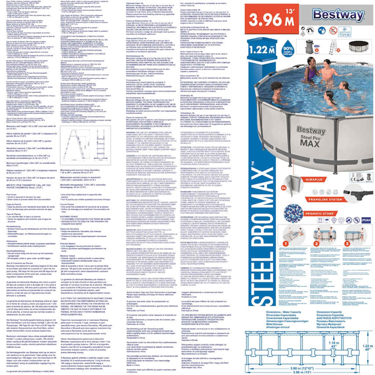 Bestway Basen ogrodowy Steel Pro MAX z akcesoriami, okrągły, 396x122cm