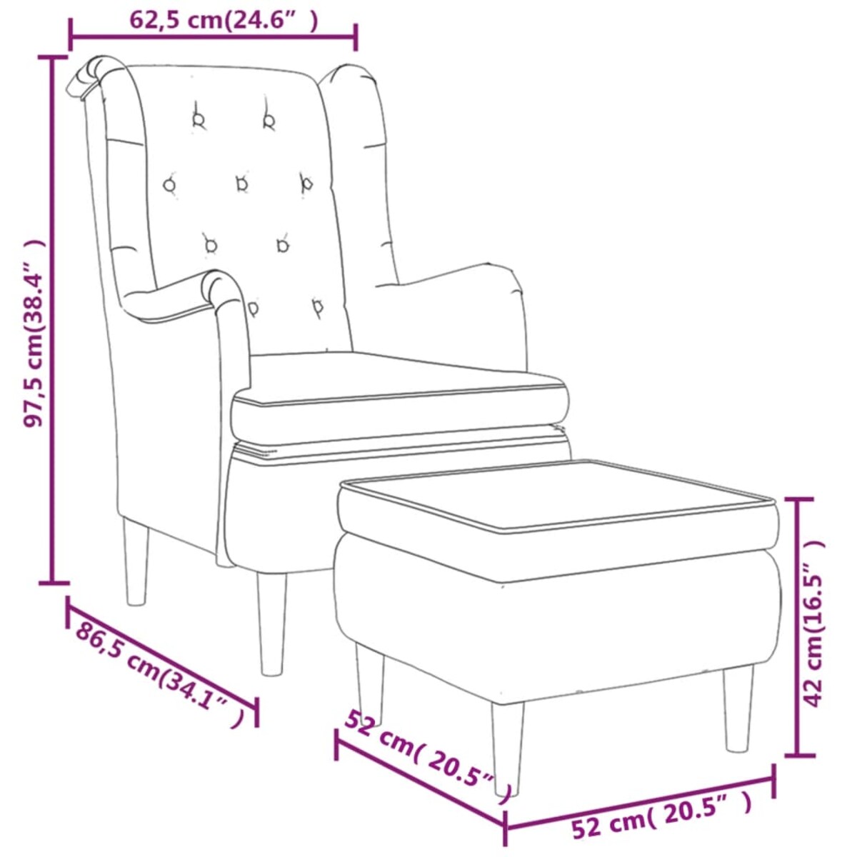 vidaXL Fotel z podnóżkiem, czarny, obity tkaniną