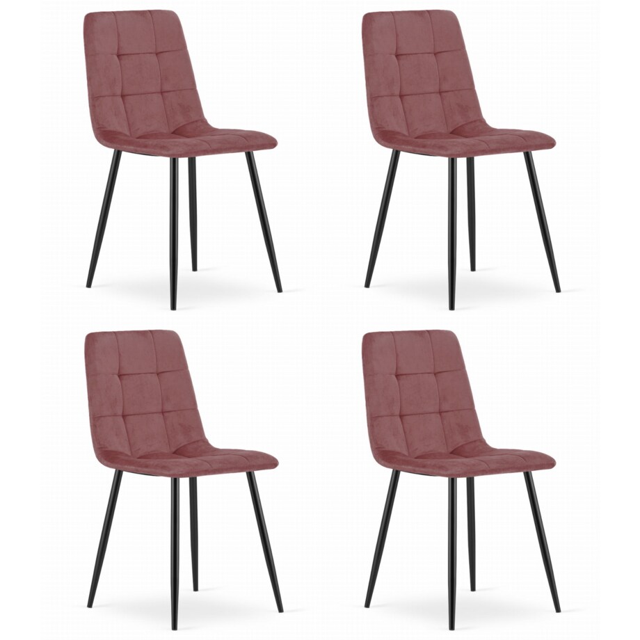 Krzesło Do Jadalni Kuchni Salonu Kara - Różowy Aksamit / Nogi Czarne X 4