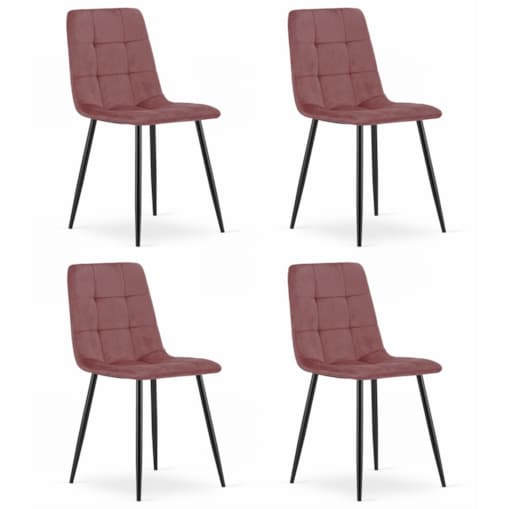 Krzesło Do Jadalni Kuchni Salonu Kara - Różowy Aksamit / Nogi Czarne X 4