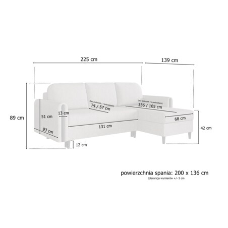 Lewostronny narożnik GALOS z funkcją spania - beżowy