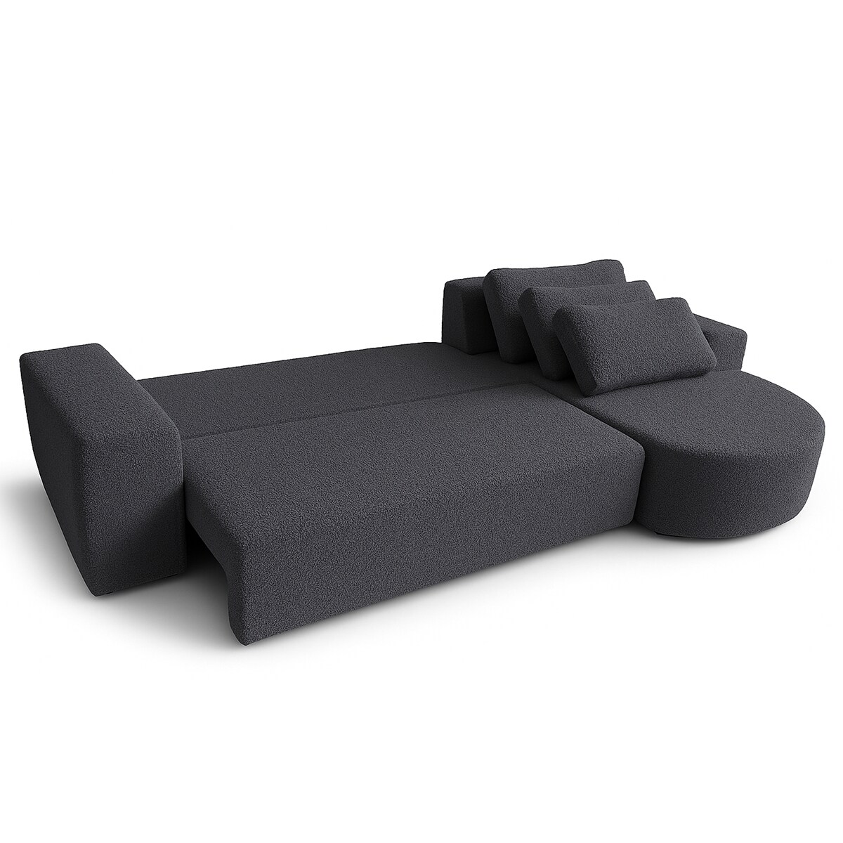 Narożnik Vello z funkcją spania do salonu, prawostronny- boucle- grafitowy