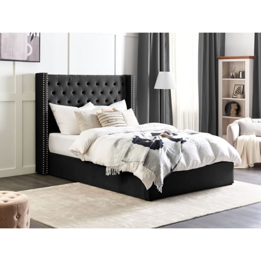 Łóżko z pojemnikiem Welur LUBBON 140 x 200 cm Czarny