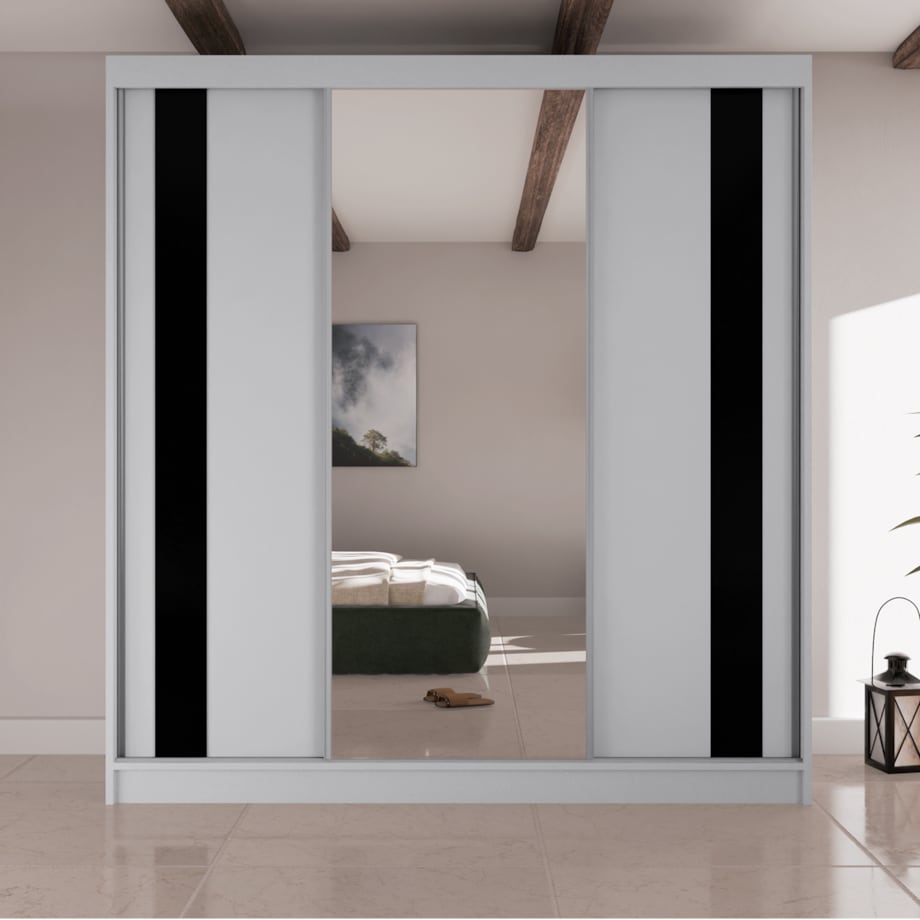 Szafa przesuwna COMODO V200 z lustrem do przedpokoju, sypialni, biura-biała