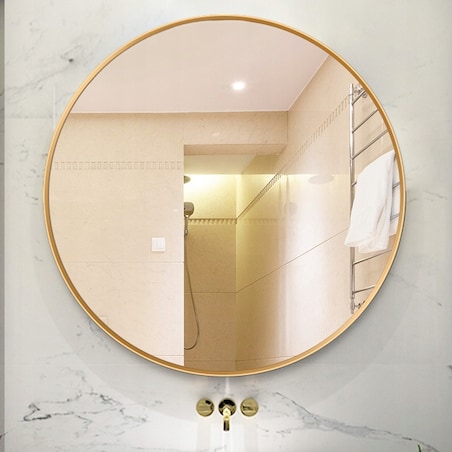 Lustro okrągłe złote 80 cm ścienne do łazienki salonu sypialni loft