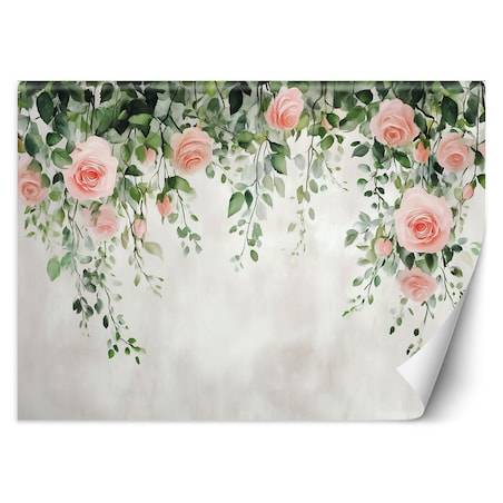 Fototapeta, Wiszące róże kwiaty zielone liście beton 400x280