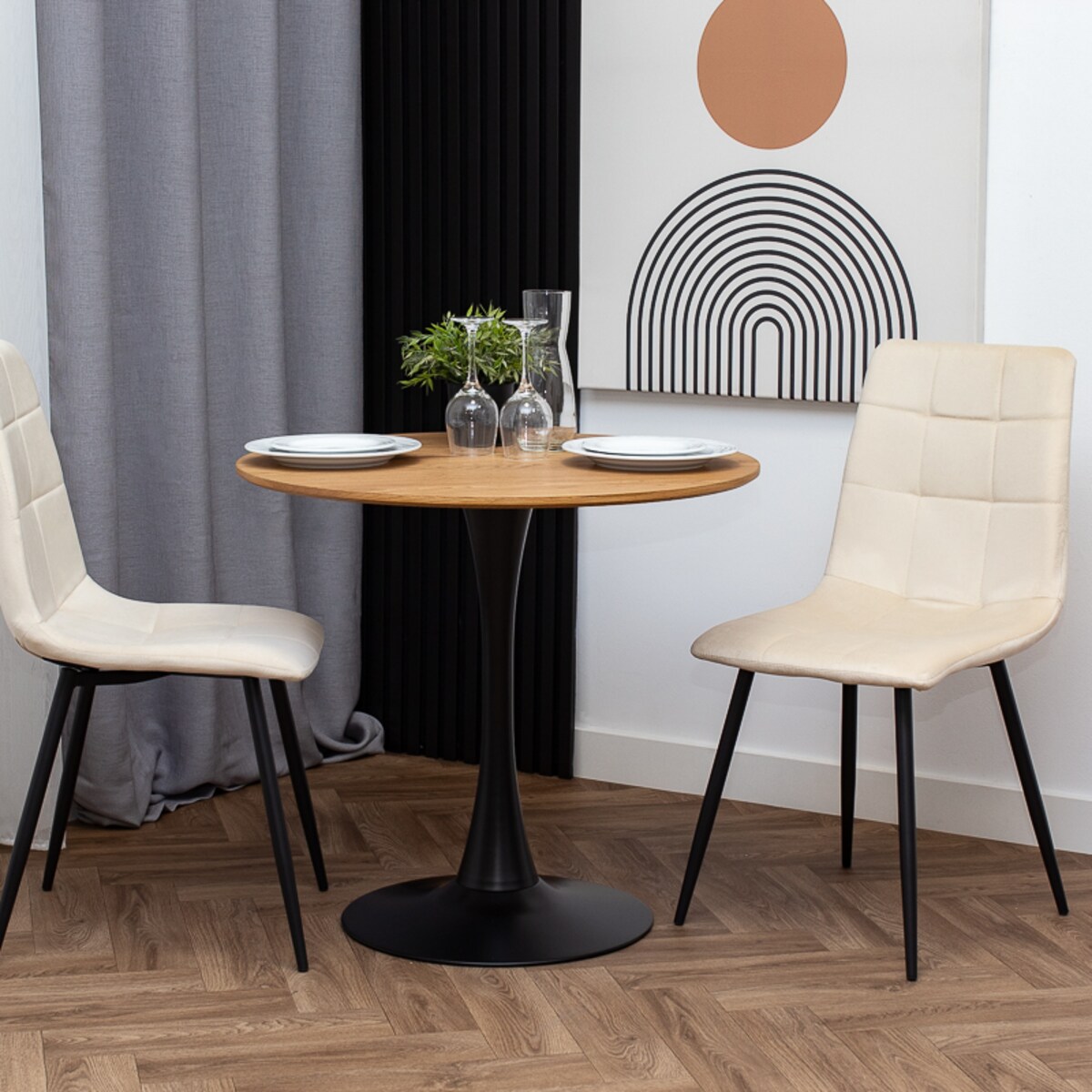 Krzesło tapicerowane welurowe pikowane beżowe do salonu