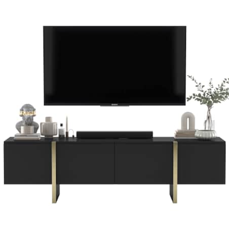 Szafka RTV Kenzo Nowoczesna Komoda RTV Glamour Czarny Mat 180 cm