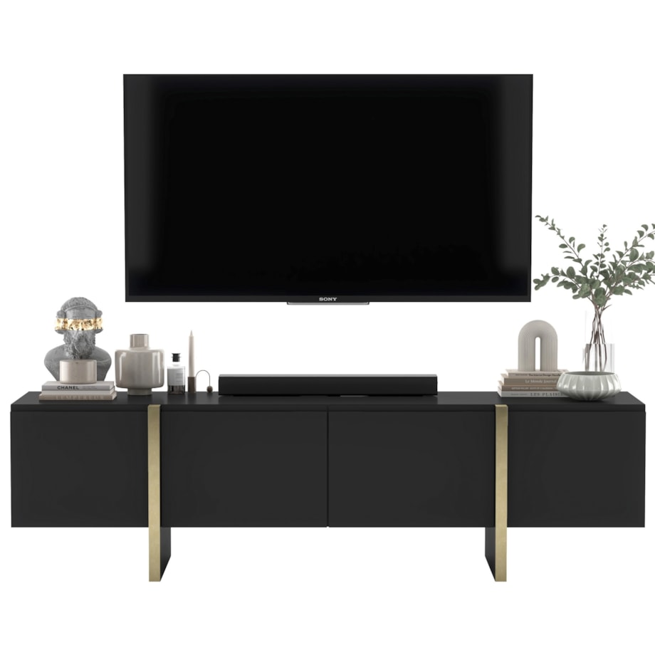 Szafka RTV Kenzo Nowoczesna Komoda RTV Glamour Czarny Mat 180 cm