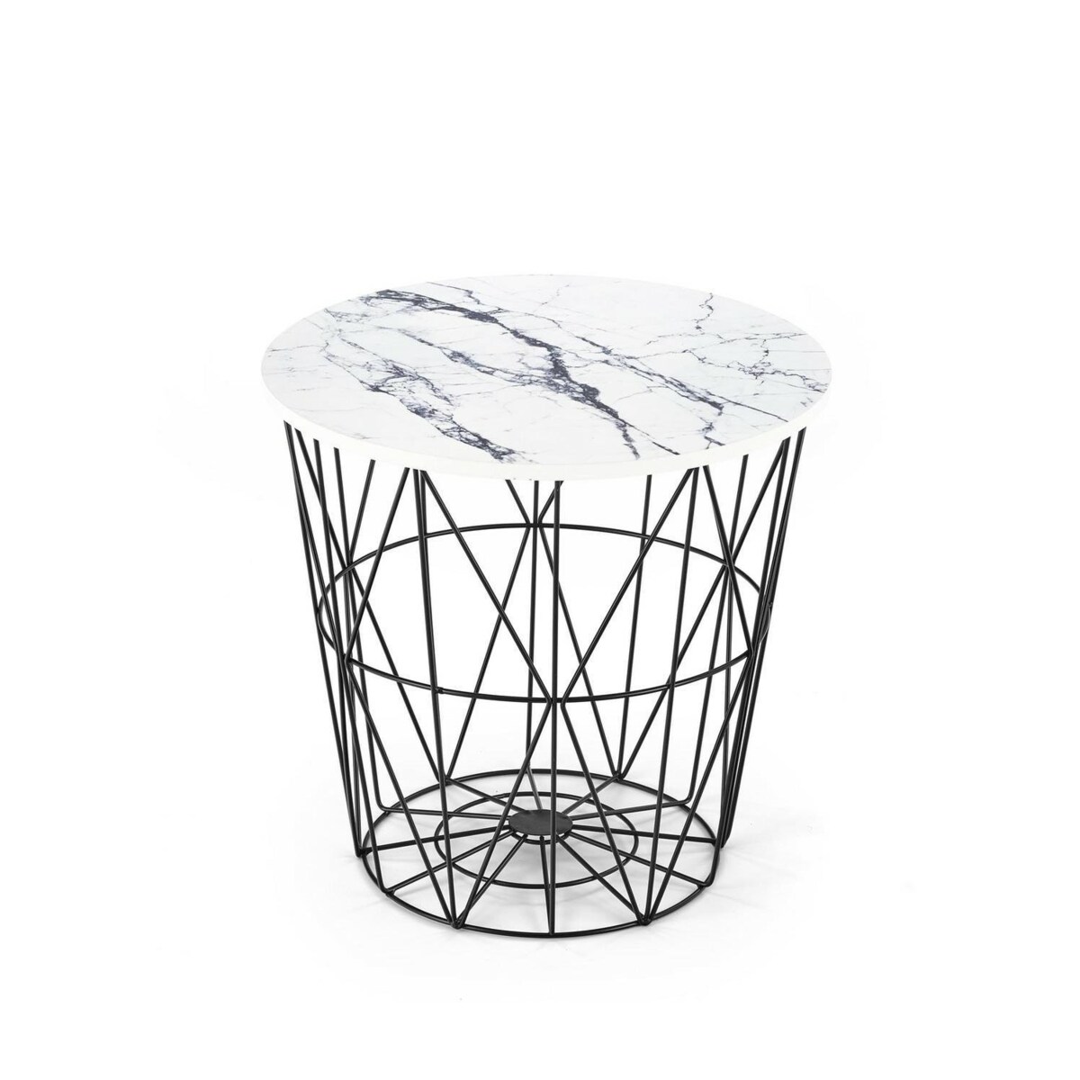 STOLIK KAWOWY Rissa BIAŁY BLAT czarna podstawa WZÓR MARMUR