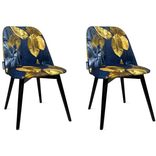 KONSIMO BAKERI Krzesła w kolorze granatowym ze złotymi kwiatami na nogach, 2 sztuki