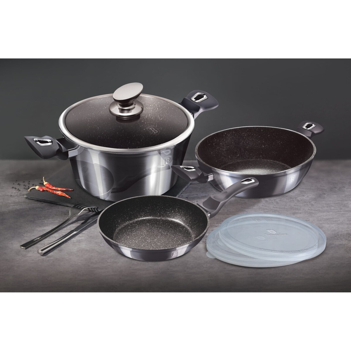 Komplet garnków 6 elementów BERLINGER HAUS Carbon Pro