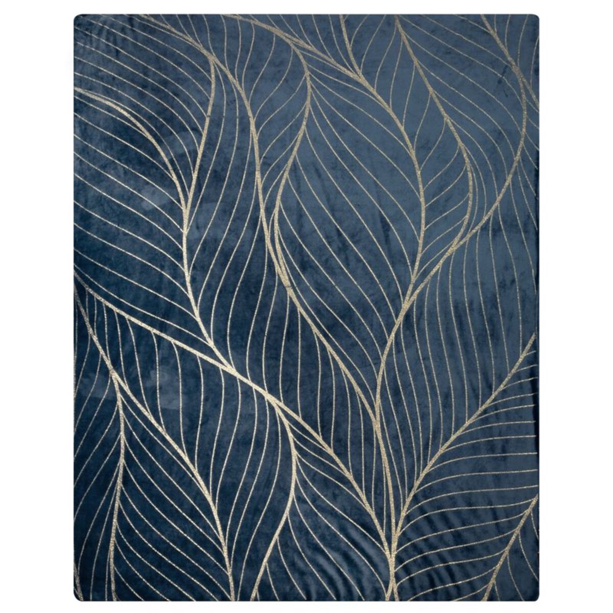 Koc Pled mikrofibra Złote Liście Wzory Roślinne 150 x 200 cm Granatowy miękki