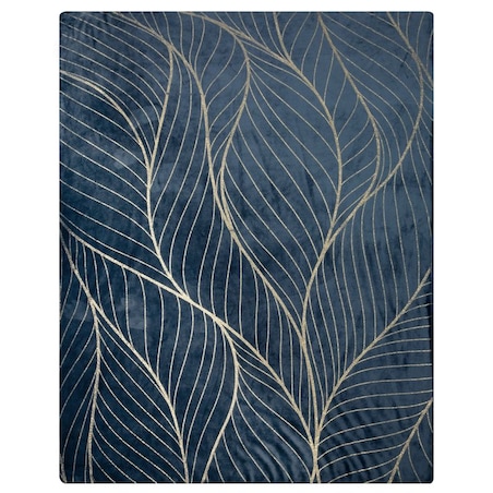 Koc Pled mikrofibra Złote Liście Wzory Roślinne 150 x 200 cm Granatowy miękki