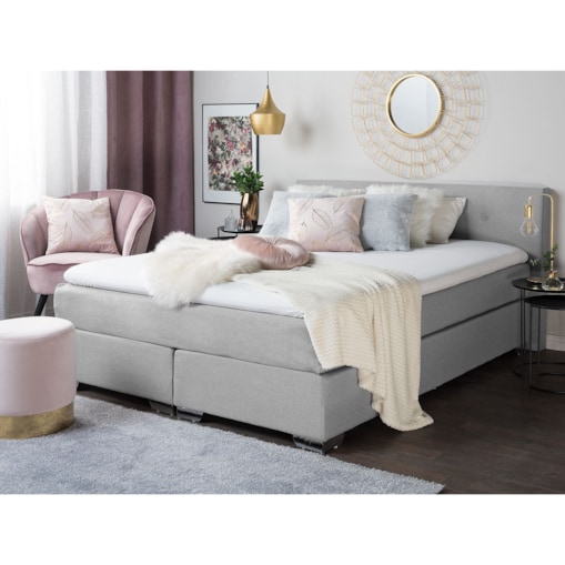 Łóżko kontynentalne tapicerowane 160 x 200 cm szare CONSUL