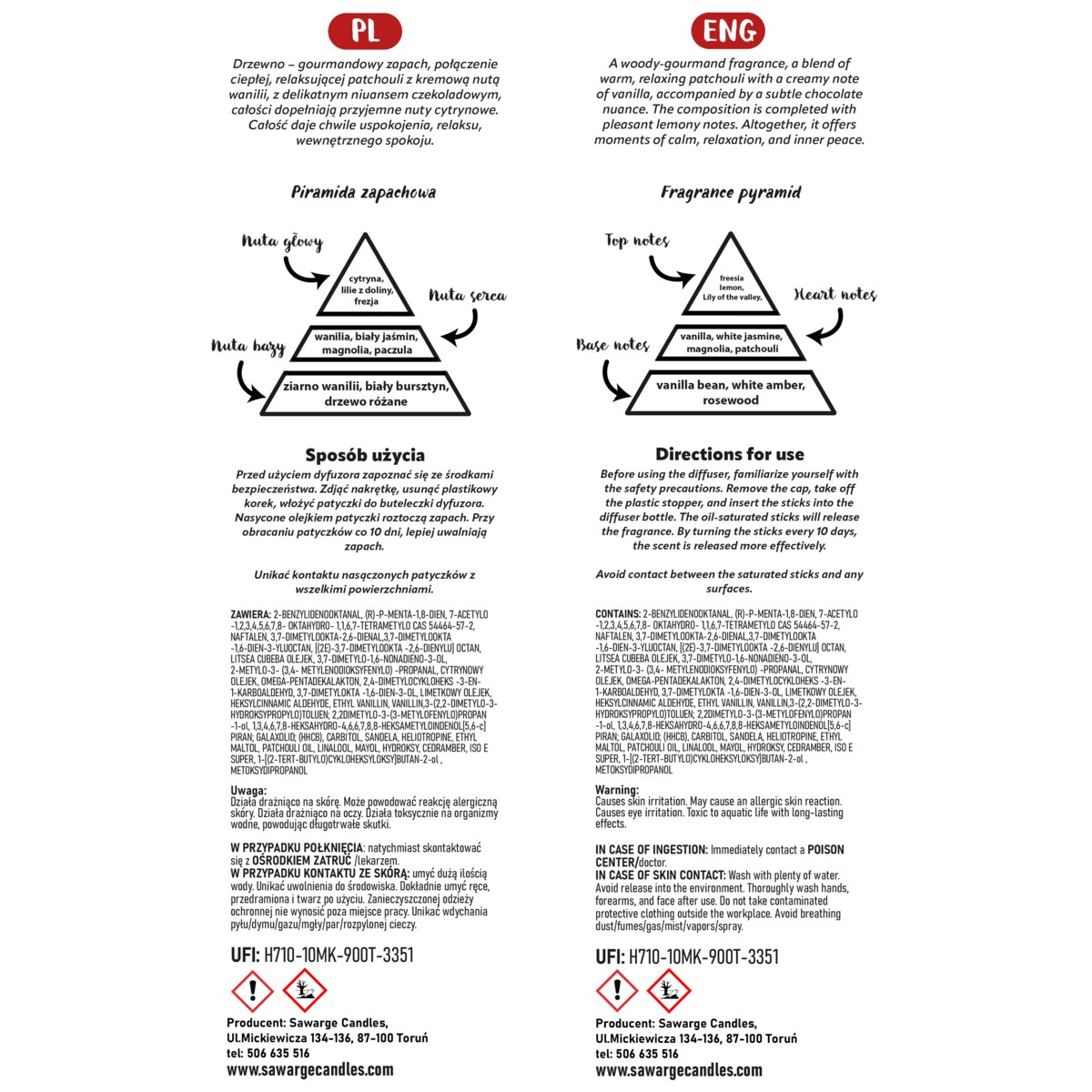 Dyfuzor Zapachowy Marble /Cytryna Paczula Wanilia 100 ml