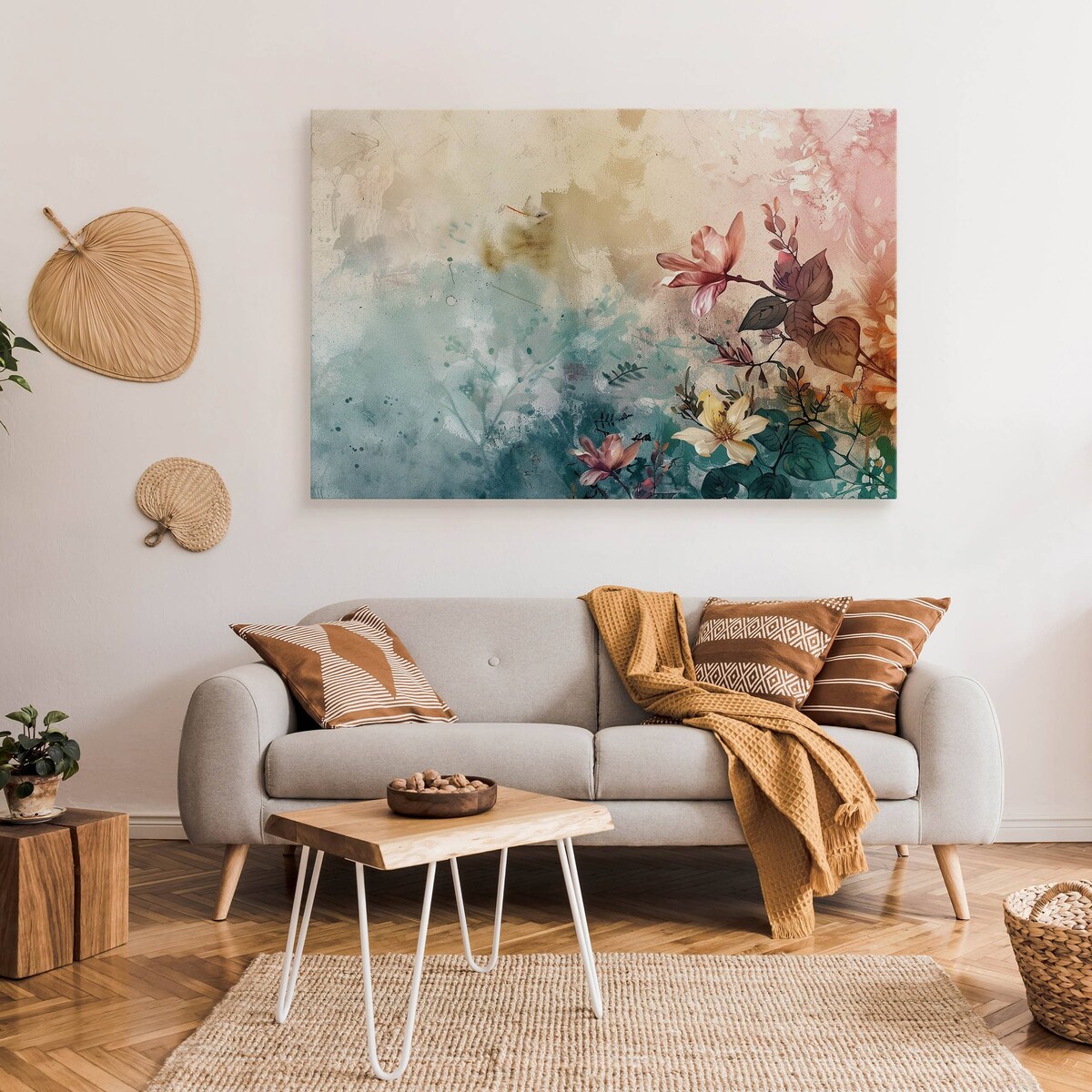 Obraz Do Salonu Sypialni Kolorowe Kwiaty Liście Beton Abstrakcja 120x80cm