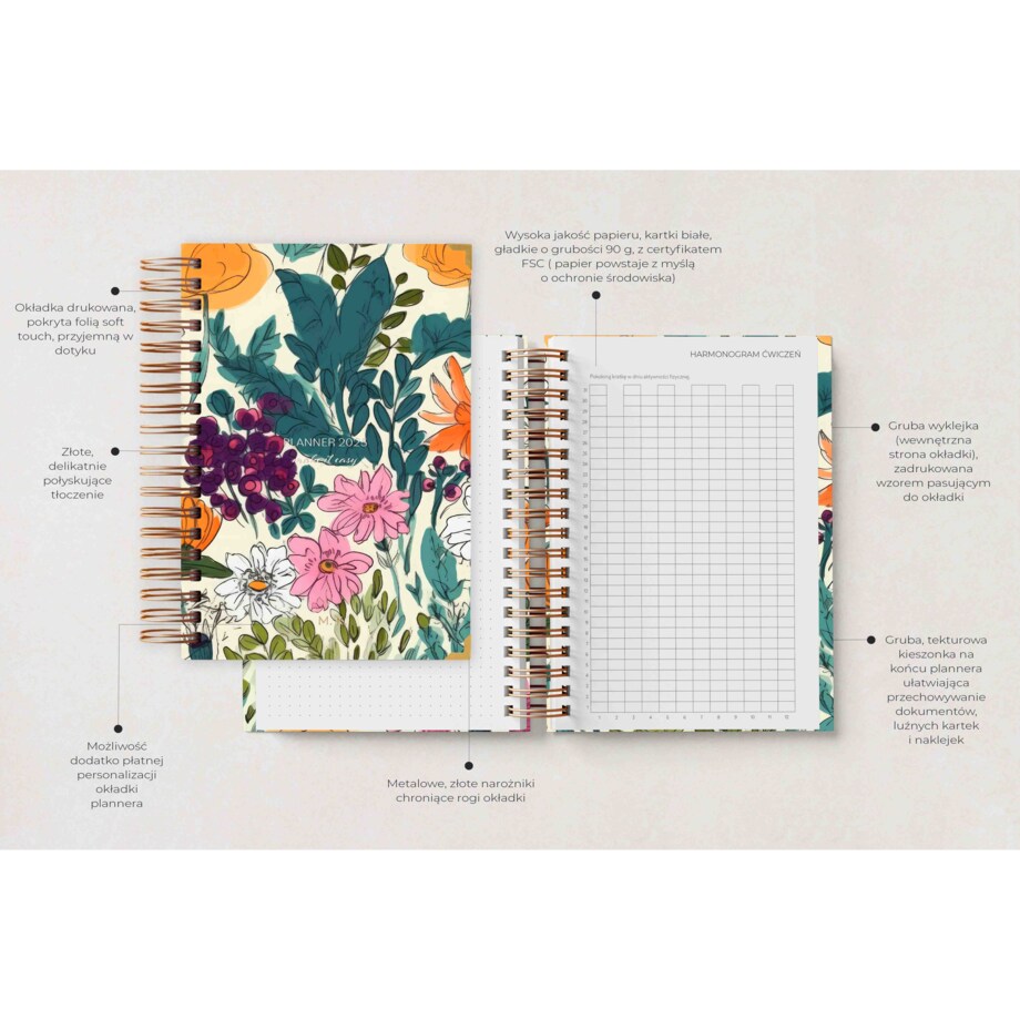 Planner dzienny na spirali 2025 – Ramo De Flores