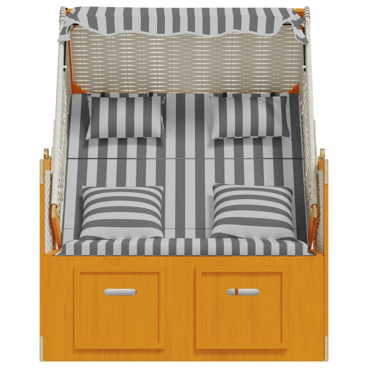 vidaXL Kosz plażowy z poduszkami, rattan PE i drewno, biało-szary