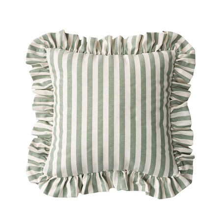 Poszewka Paula z falbaną 45x45 zielono-białe pasy (1,5cm)