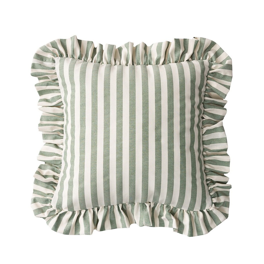 Poszewka Paula z falbaną 45x45 zielono-białe pasy (1,5cm)