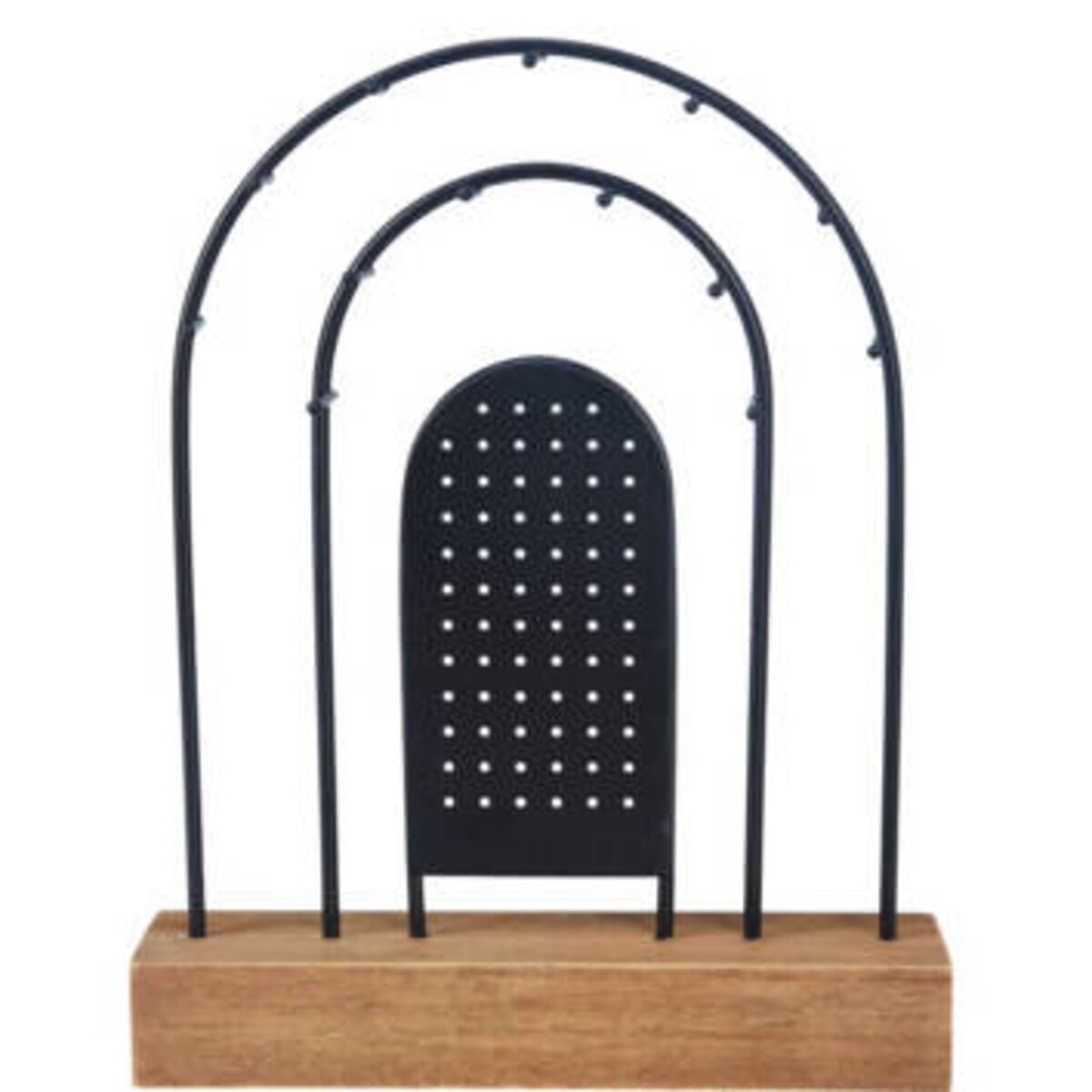 Metalowy stojak na biżuterię, drewniana podstawka, 18 x 4,5 cm