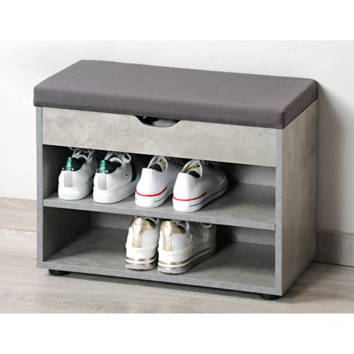 Szafka na buty z siedziskiem i schowkiem, imitacja betonu, KESPER