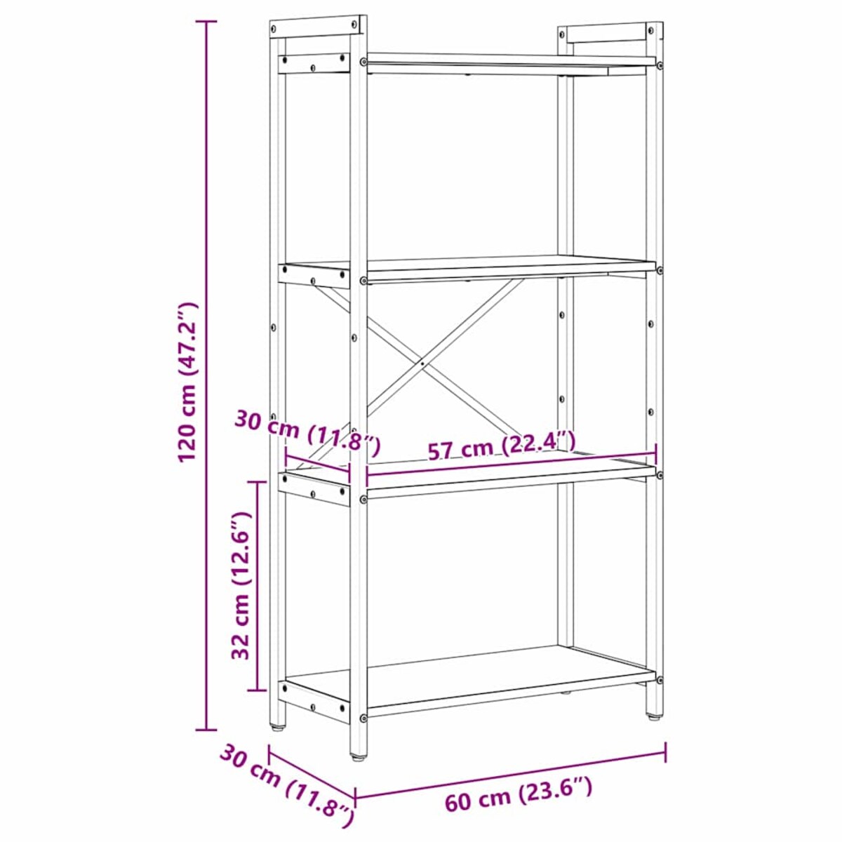vidaXL Półka na książki Szary dąb sonoma 60 x 30 x 118 cm