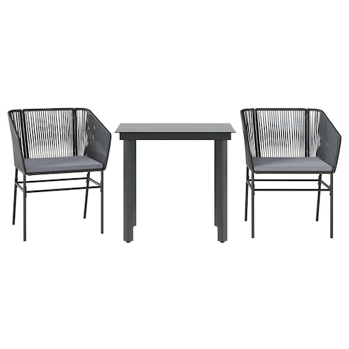 vidaXL 3-częściowy zestaw ogrodowy poduszkami czarny polirattan szkło